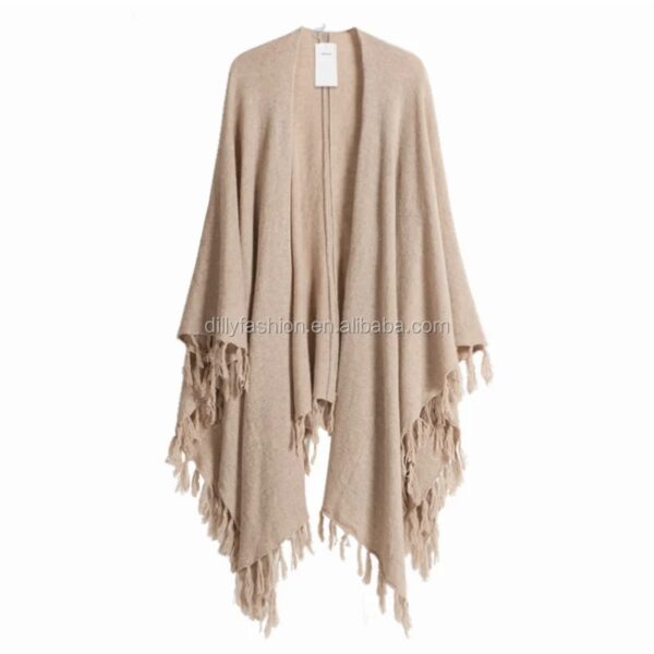 autumn cashmere fashion cape tassel knitted shawl cashmere poncho for ladies